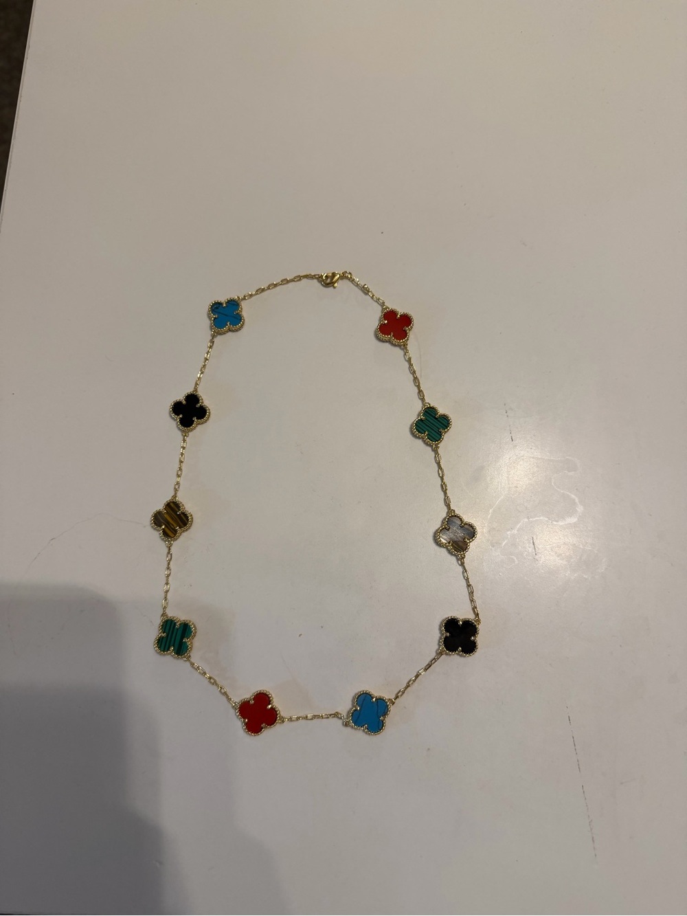 Multicolor Clover Link Necklace - Gold Tone Women’s Jewelry